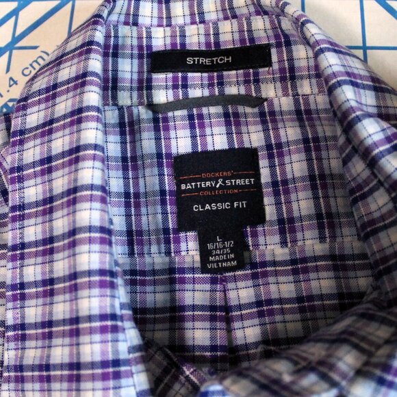 Dockers Battery Street Classic Fit Dress Shirt, Blue/Purple/White, Large - Picture 5 of 11